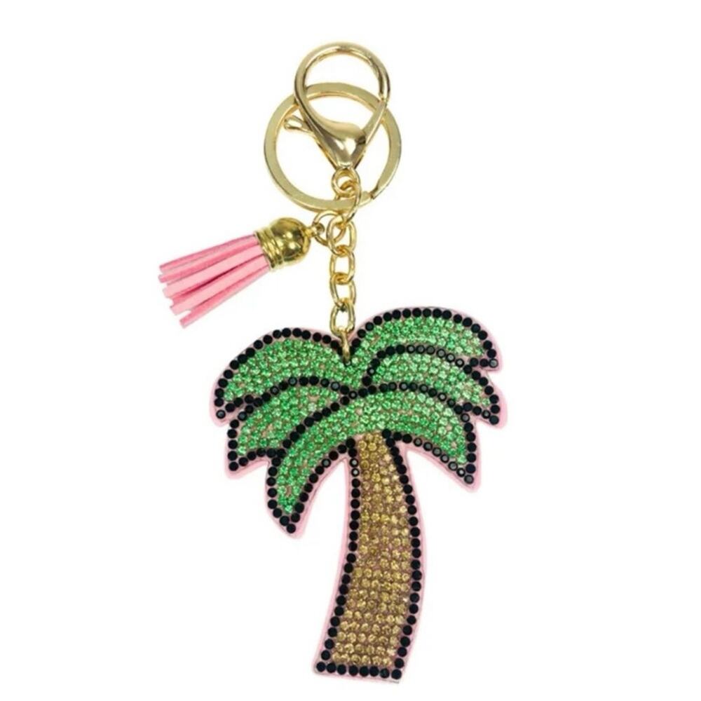 Pink Rhinestone Palm Tree Keyring